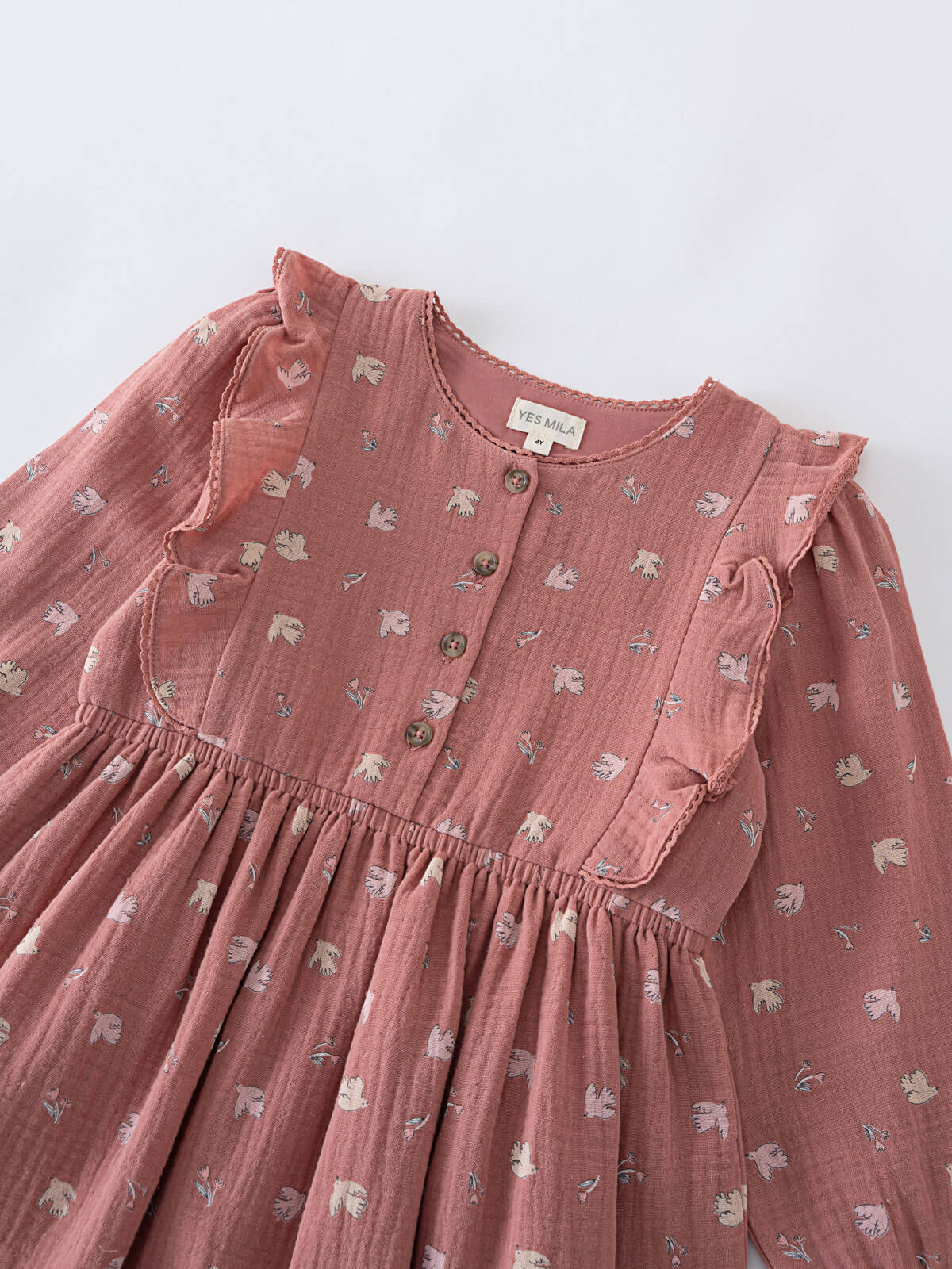 Pink floral dress on a white background Printed Woven Dress - Bird And Blossom Rosehip Girls