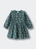 Green dress with animal pattern on a light gray background Printed Woven Dress - Forest Gathering Balsam Girls