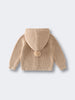 Beige knitted hooded cardigan with pom-pom detail laid flat Ribbed Hooded Cardigan - Clay Baby boy