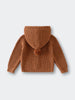 Brown knitted hoodie with a pom-pom on a light gray background Ribbed Hooded Cardigan - Russet Baby boy