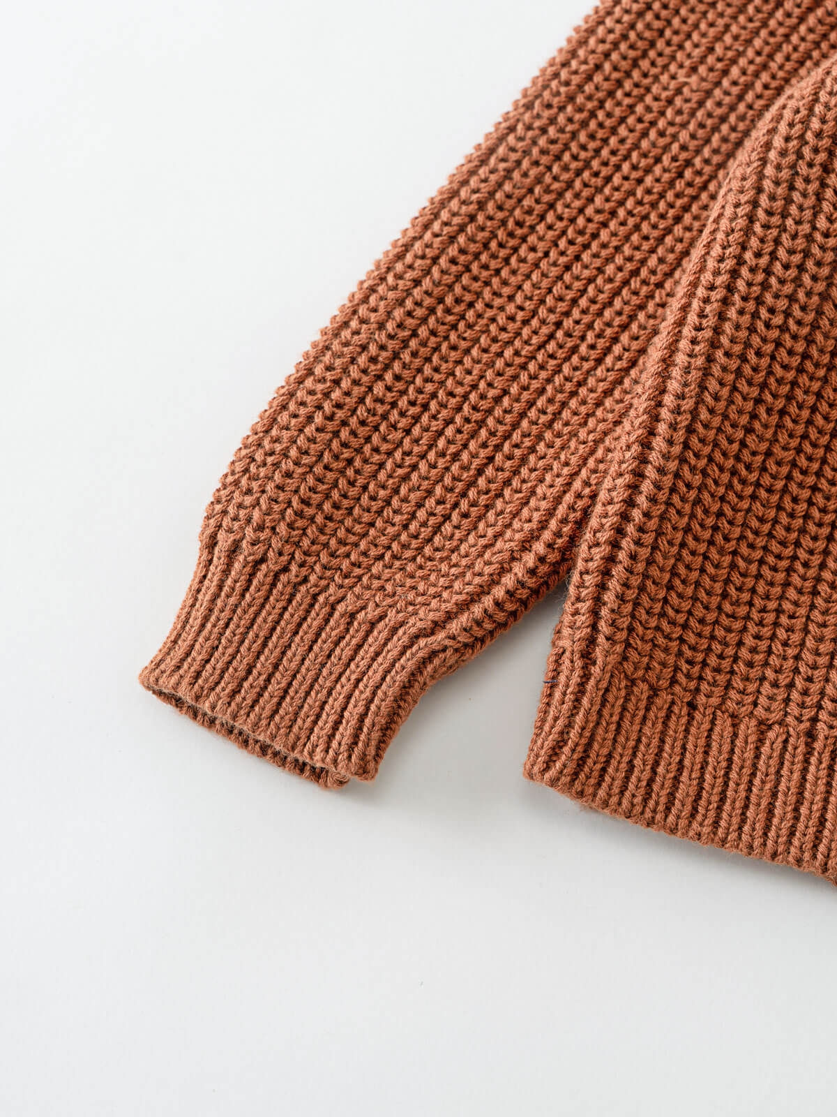 Brown knitted sleeve on a light background Ribbed Hooded Cardigan - Russet Baby boy