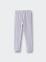 Ribbed leggings in light purple and white stripes laid flat Ribbed Leggings - Lilac Girls