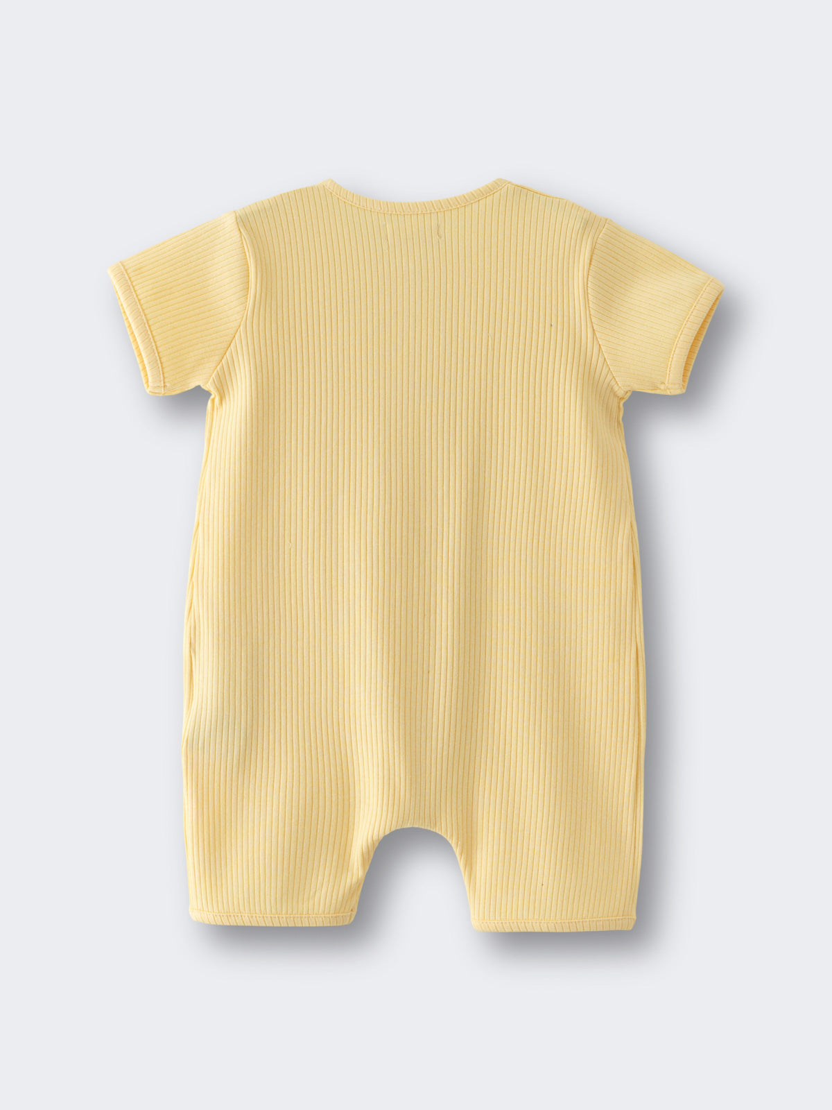 Yellow ribbed short sleeve romper laid flat on white background Ribbed Short Sleeve One Piece - Sun Soaked Baby boy