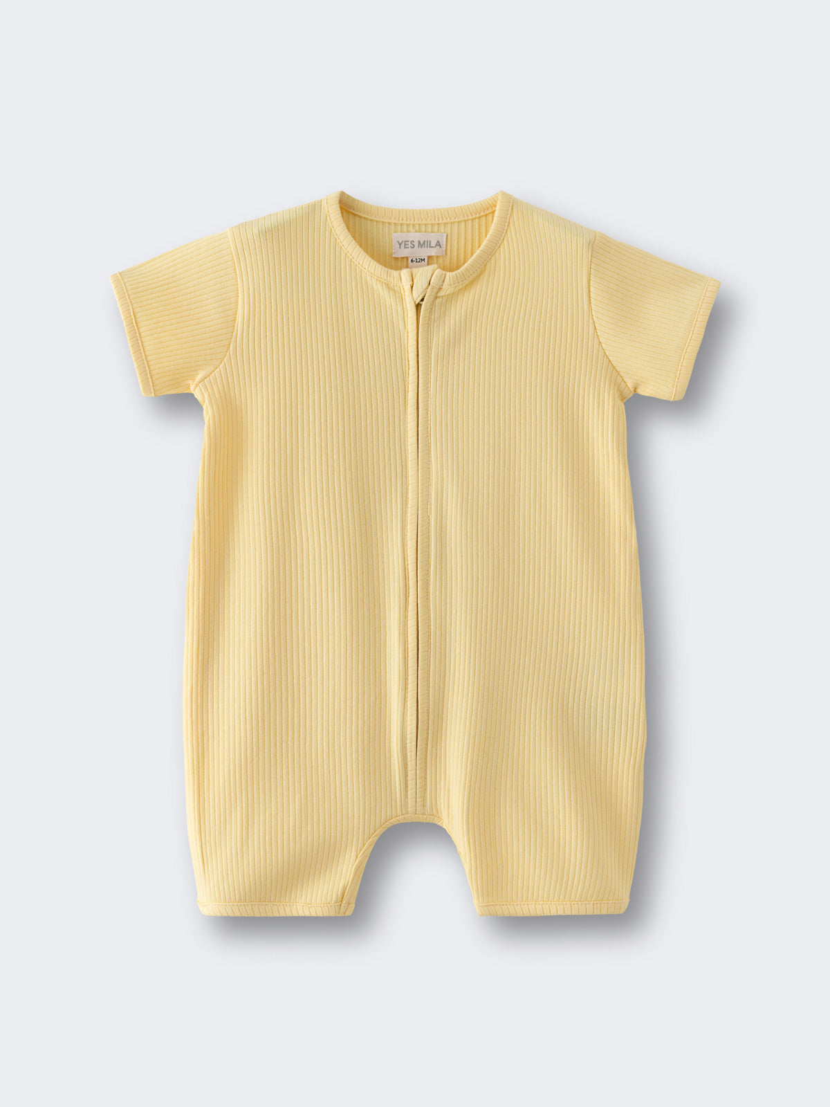 Yellow ribbed baby romper with front zipper and short sleeves Ribbed Short Sleeve One Piece - Sun Soaked Baby boy