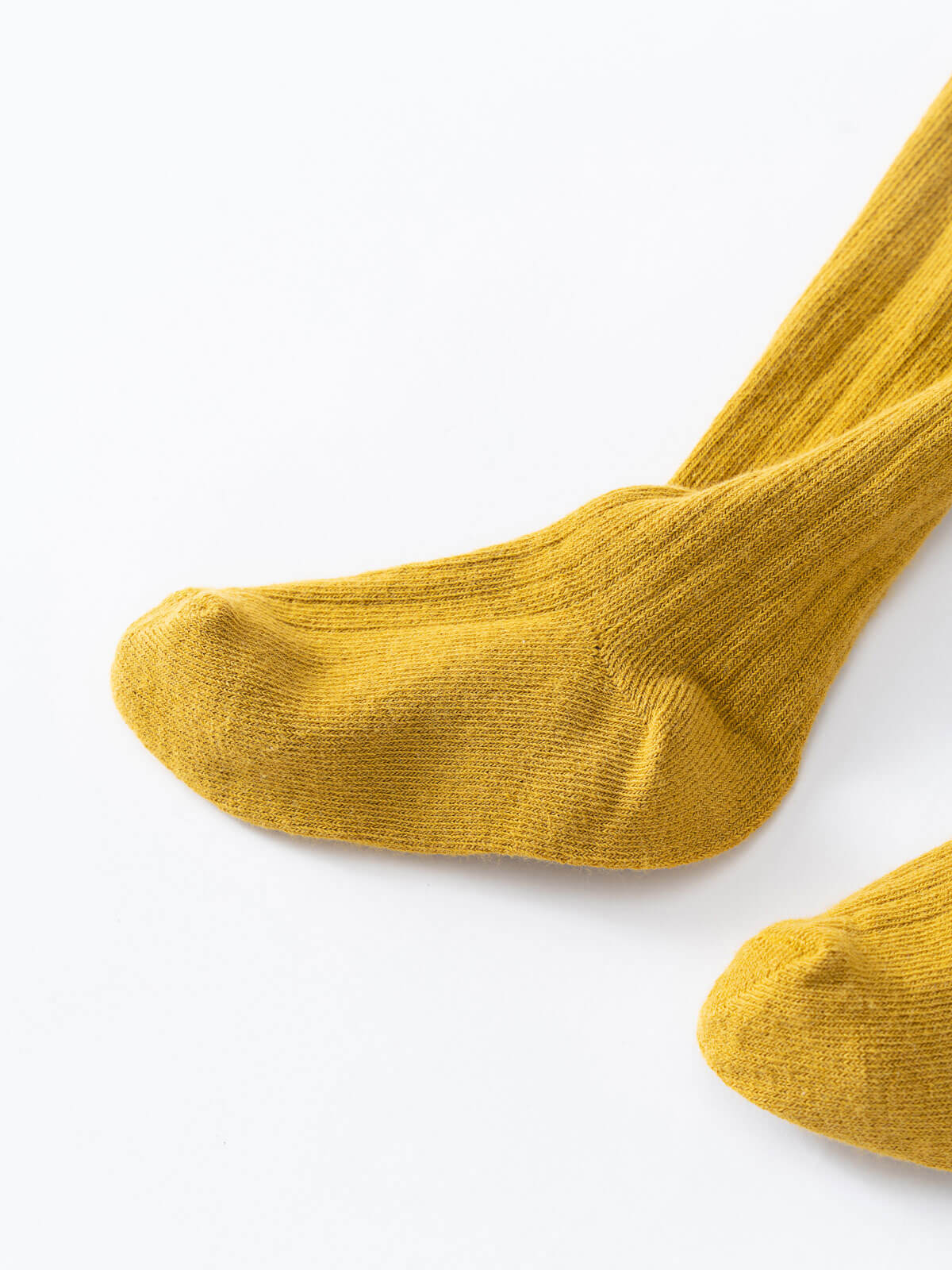 Close-up of mustard yellow ribbed knit tights on white background Ribbed Tights 2 Pack - Golden Pear/Ecru Girls