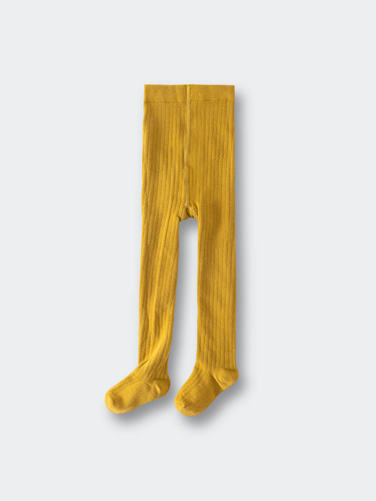 Golden yellow ribbed tights laid flat on a light gray background Ribbed Tights 2 Pack - Golden Pear/Ecru Girls