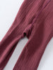 Close-up of burgundy ribbed tights showing texture and seam detail Ribbed Tights 2 Pack - Plum Jam/Mallow Girls