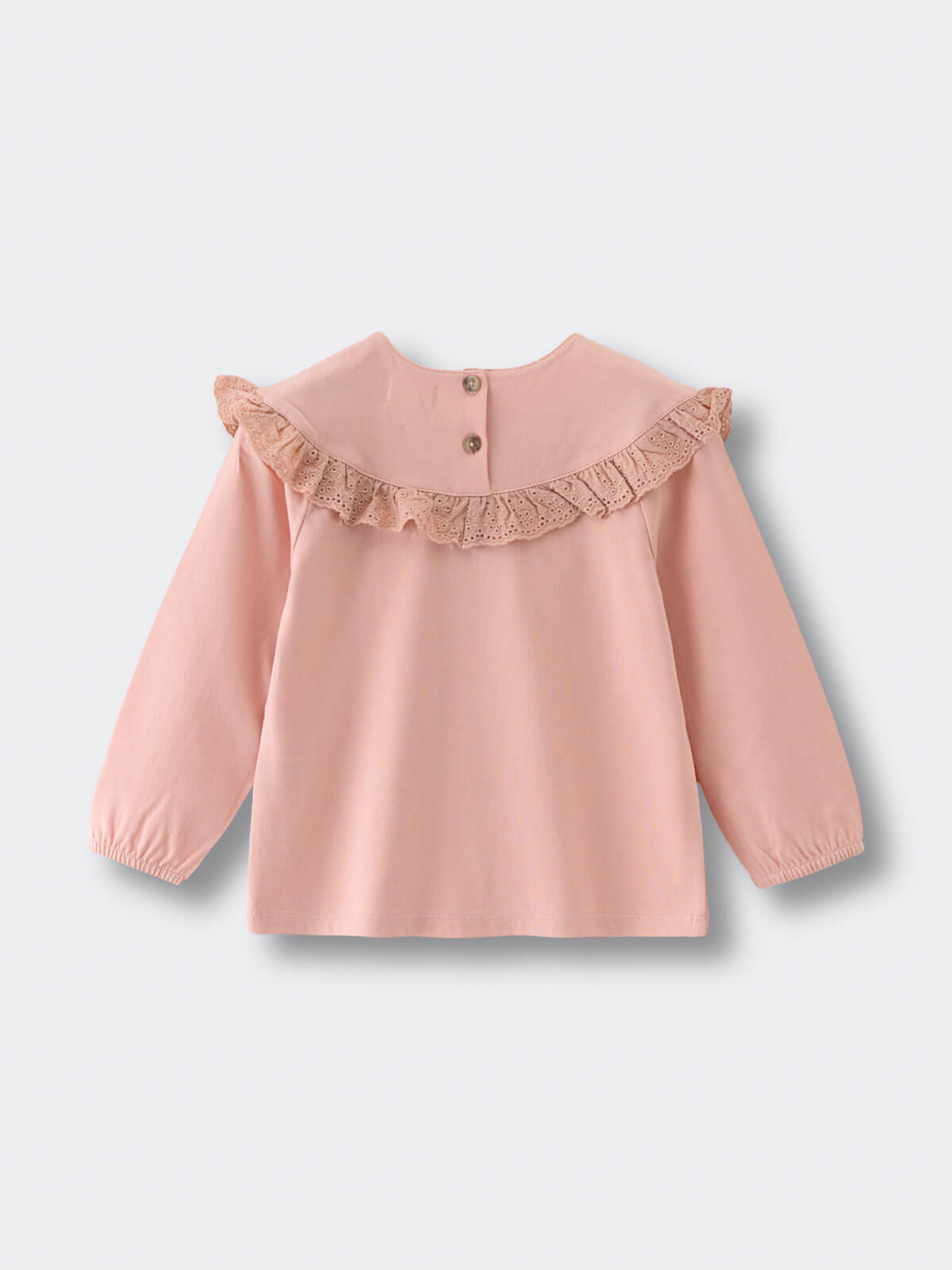 Pink blouse with ruffled details on a light gray background Ruffle Top - Mallow Girls