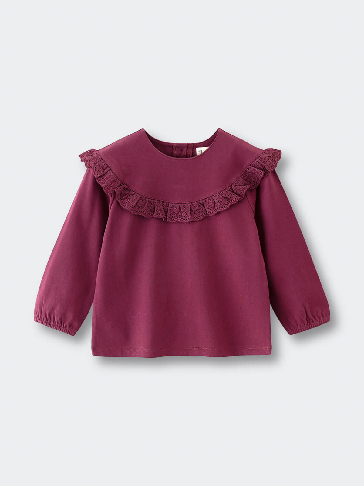 Purple blouse with ruffled collar on a light gray background Ruffle Top - Plum Jam Girls