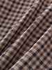 Close-up of checkered fabric with brown, beige, and blue pattern Ruffle Woven Blouse - Muslin Cotton Check Girls