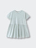 Striped short sleeve dress with gathered skirt in green and white Short Sleeve Dress - Harbour Stripe Girls