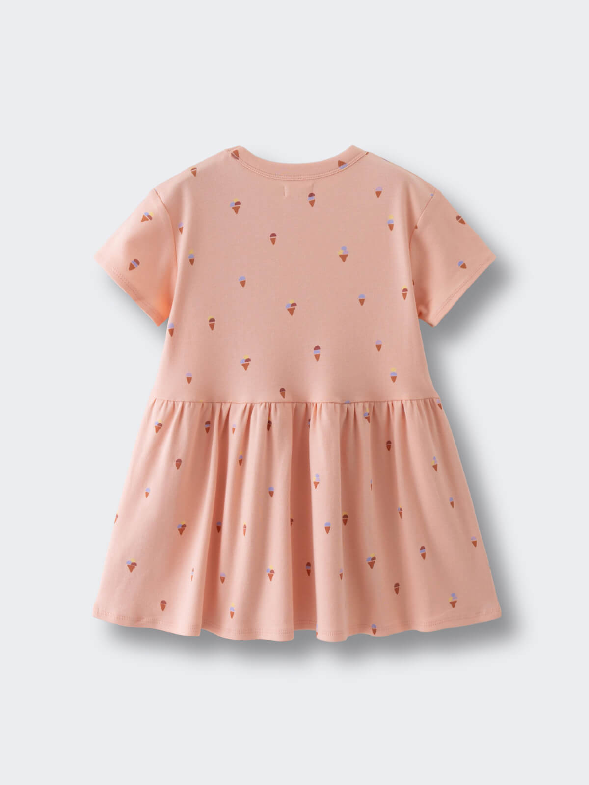 Pink dress with ice cream cone pattern and gathered skirt Short Sleeve Dress - Ice Creams Girls