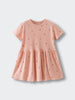 Peach-colored short sleeve dress with small ice cream cone print and gathered skirt Short Sleeve Dress - Ice Creams Girls