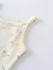 Close-up of cream bodysuit with yellow lemon print and ribbed trim Sleeveless Bodysuit - Lemons Baby girl