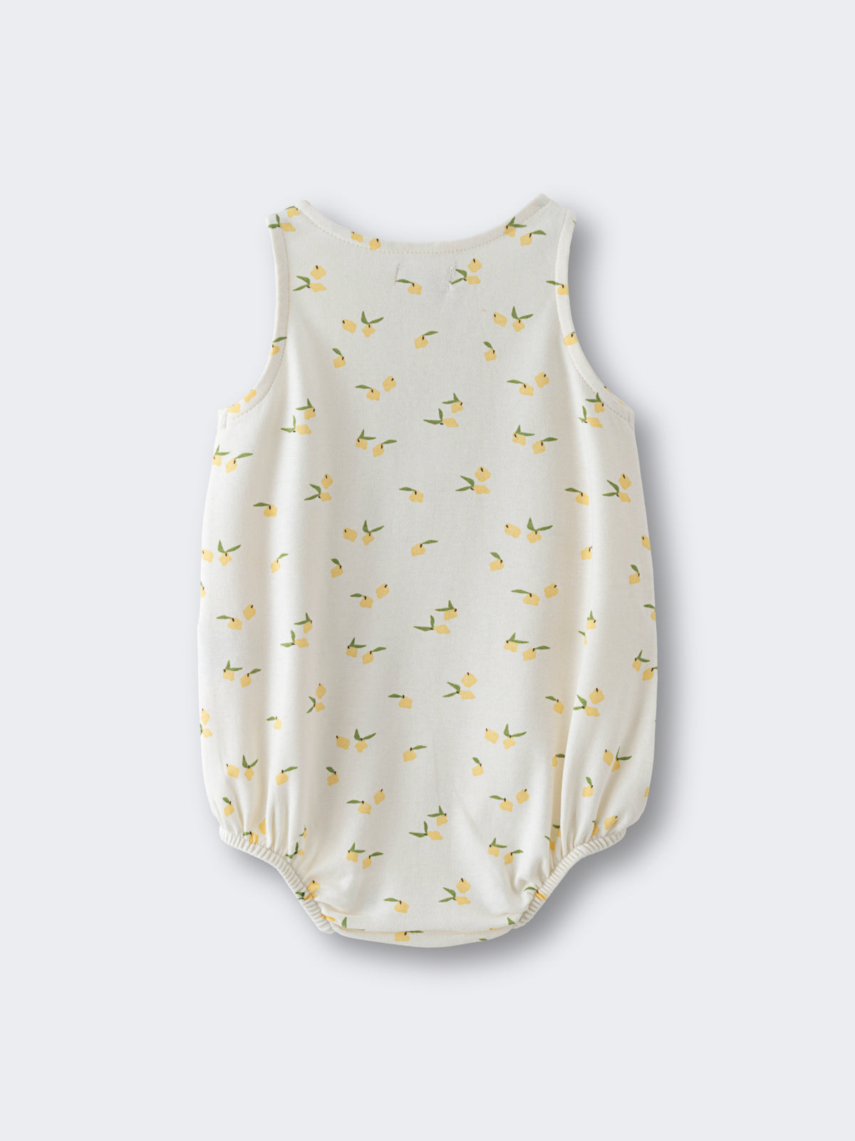 White sleeveless baby romper with small yellow lemon print pattern Sleeveless Romper - Lemons Baby girl