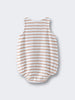 Sleeveless baby romper with horizontal tan and white stripes on white background Sleeveless Romper - Sand Stripe Baby boy