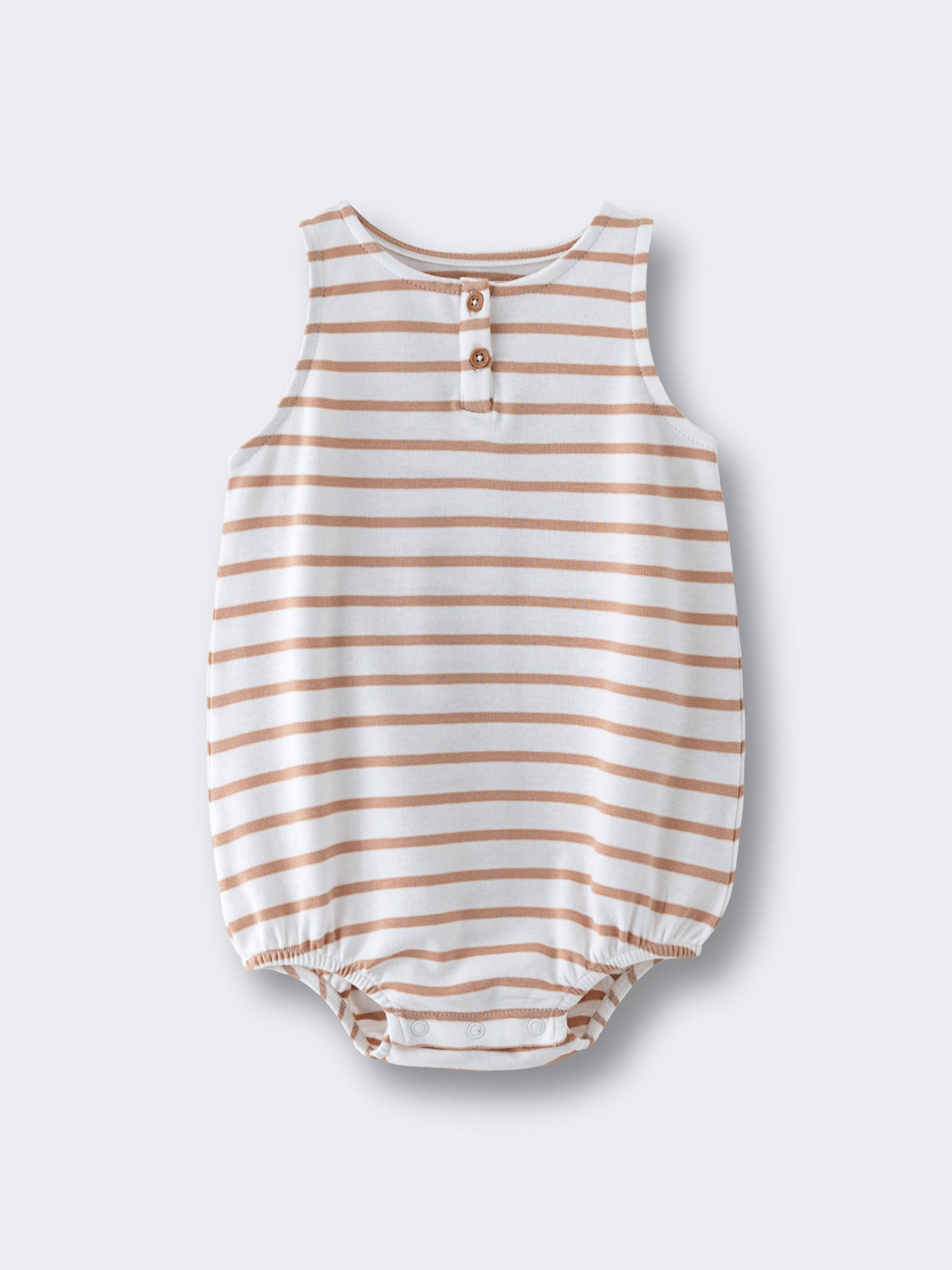Sleeveless striped baby romper with button closure at back Sleeveless Romper - Sand Stripe Baby boy