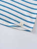 Close-up of a blue and white striped shirt hem with small label tag Sleeveless Tee - Blue Stripe Boys