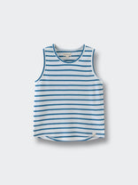 White sleeveless tank top with blue horizontal stripes on a light background Sleeveless Tee - Blue Stripe Boys