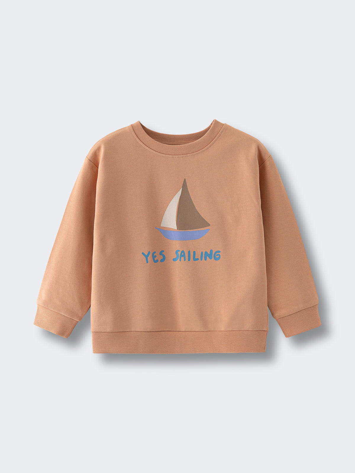 Peach sweatshirt with sailboat graphic and text on front Sweatshirt - Yes Sailing Boys
