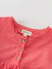 Close-up of pink blouse with long sleeves with lace trim and button details, featuring the brand 'YES MILA'. Three Button Blouse - Cloudberry Girls