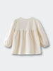 Beige long-sleeve top on a light gray background Three Button Blouse - Ecru Girls