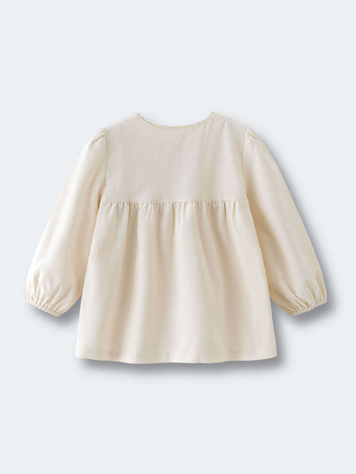 Beige long-sleeve top on a light gray background Three Button Blouse - Ecru Girls