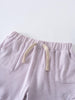 Close-up of lilac terry cloth shorts with cream drawstring and elastic waistband Towelling Shorts - Lilac Girls