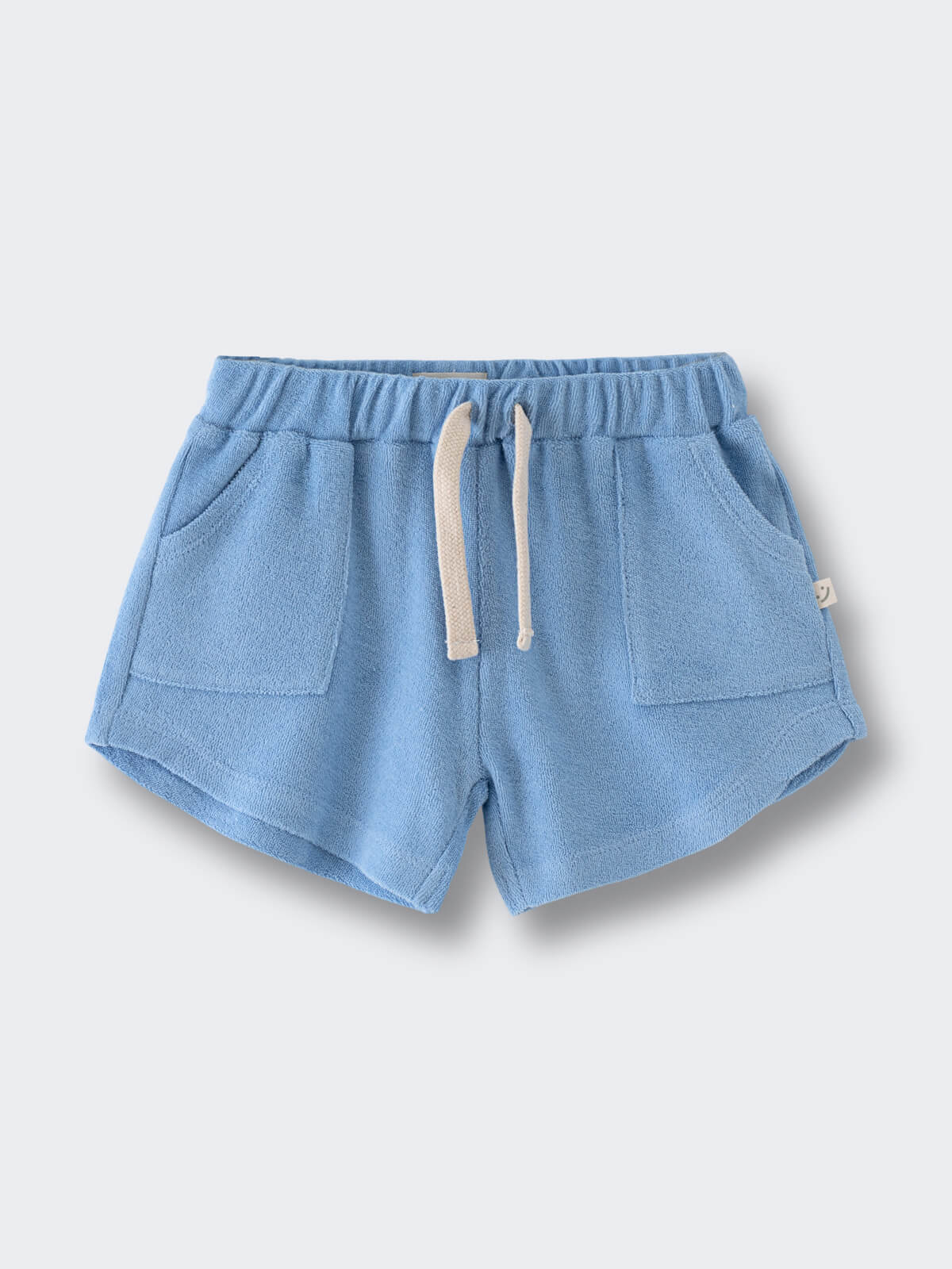 Blue terry cloth shorts with cream drawstring and front pockets Towelling Shorts - Sky Blue Boys
