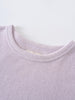 Close-up of a light purple towelling fabric neckline with ribbed trim Towelling Tee Shirt - Lilac Girls