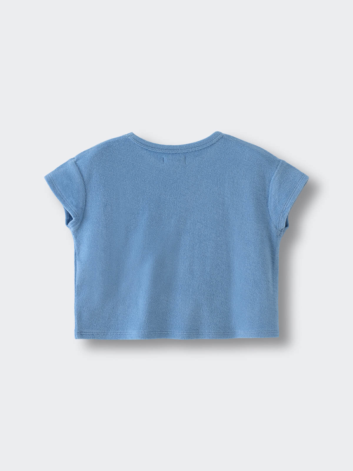 Blue terry cloth t-shirt with rolled sleeves on light background Towelling Tee Shirt - Sky Blue Boys