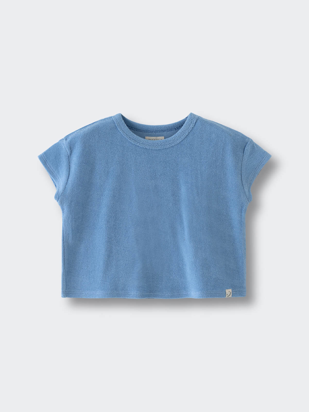 Light blue t-shirt with short sleeves on a white background Towelling Tee Shirt - Sky Blue Boys