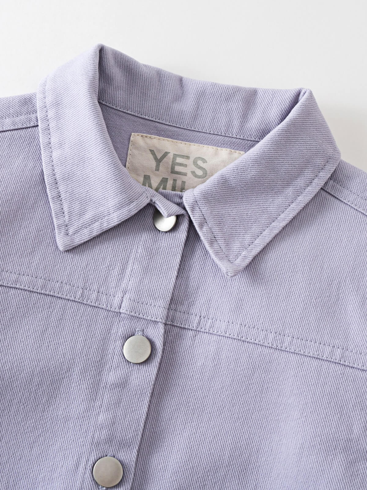 Close-up of lilac jacket collar with white snap buttons and chest pocket twill Jacket - Lilac Girls