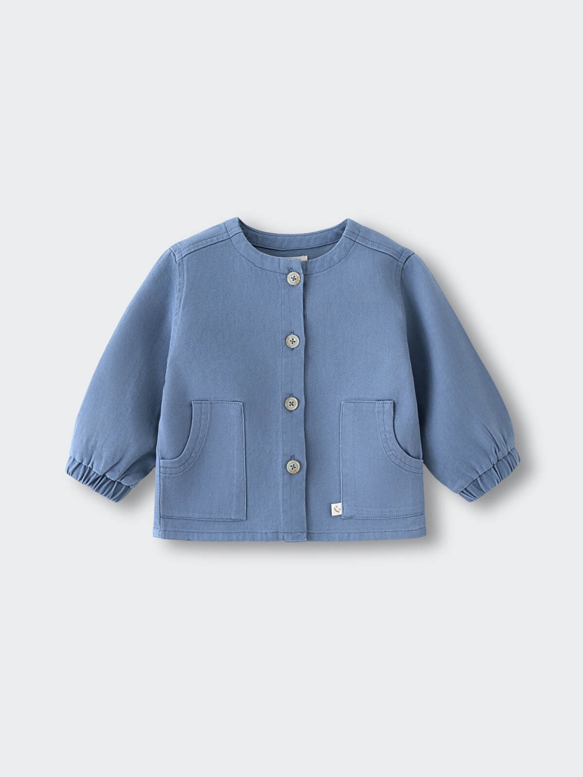 Blue jacket with button closure, gathered sleeves, and front pockets twill Jacket - Sky Blue Baby boy