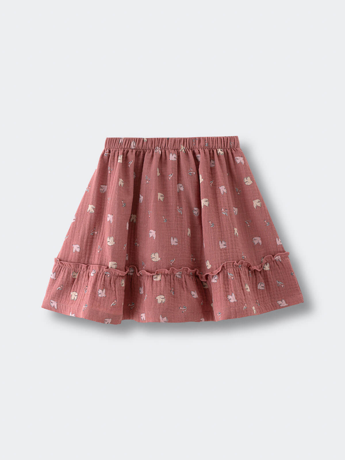 Pink skirt with animal print on white background Woven Skirt - Bird And Blossom Rosehip Girls