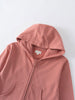 Close-up of a dusty rose colored hoodie with zipper and front pocket Zip Hoodie - Rosehip Boys